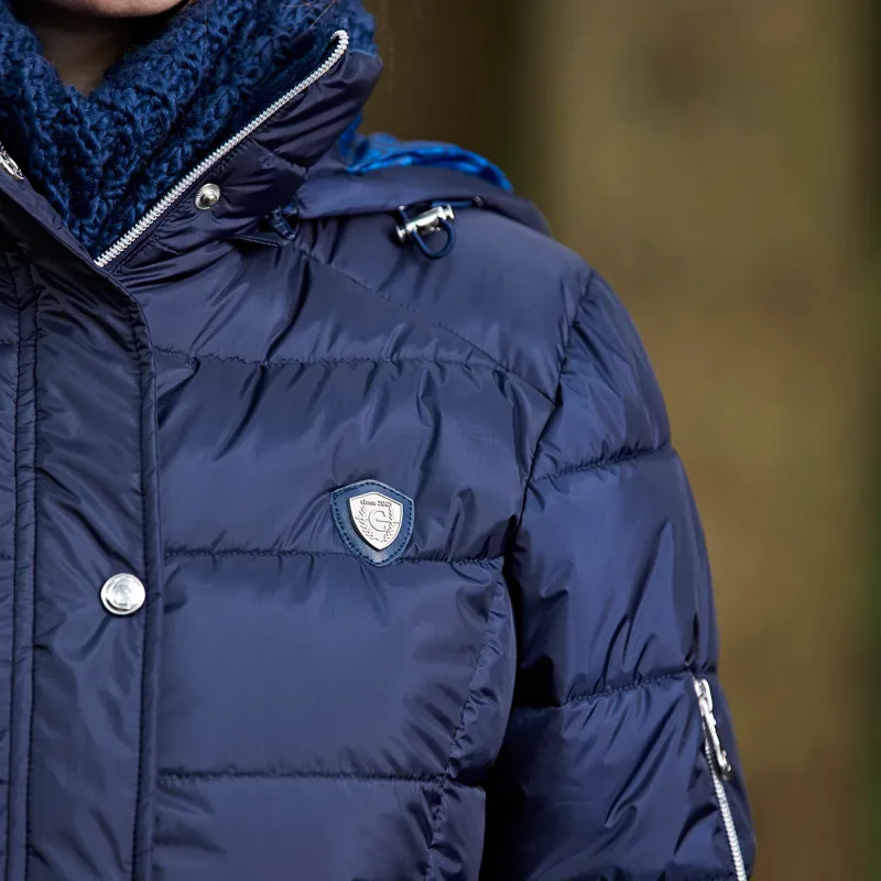 Covalliero Quilted Long Ladies Jacket - Dark Blue-3