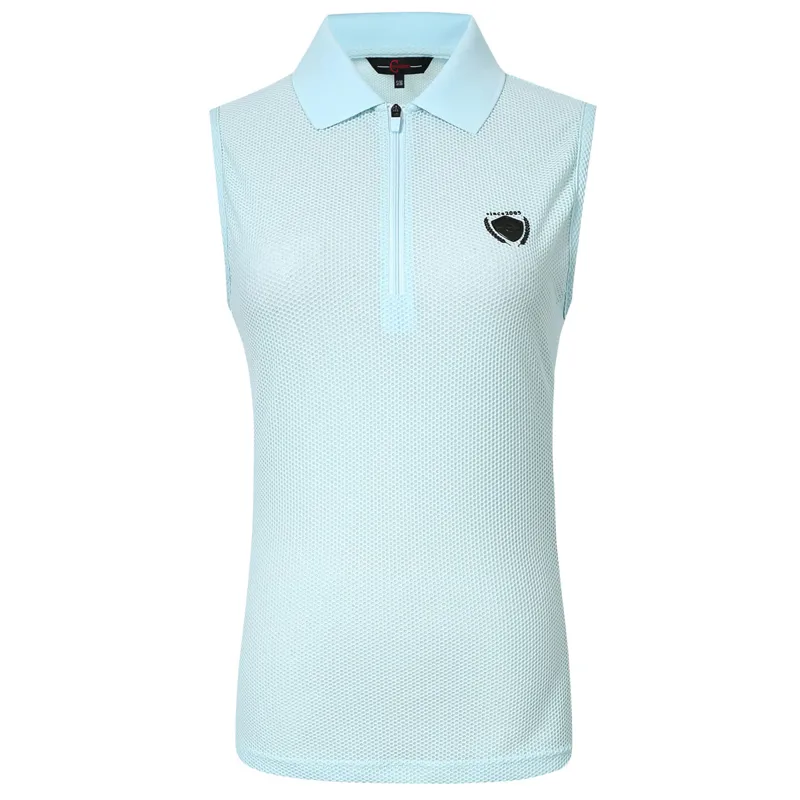Covalliero Mesh Ladies Sleeveless Polo Shirt - Light Blue