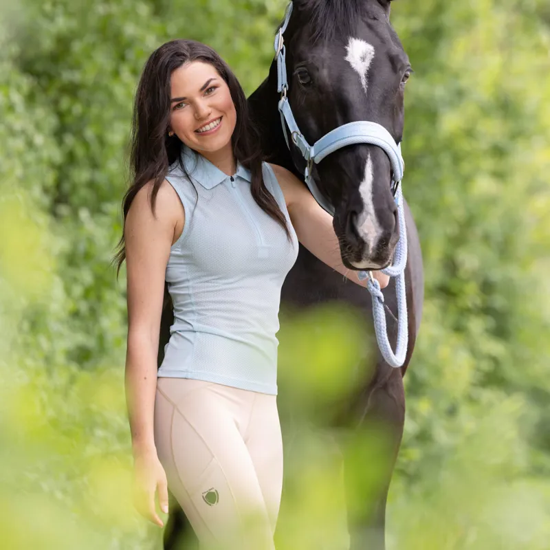 Covalliero Mesh Ladies Sleeveless Polo Shirt - Light Blue-1
