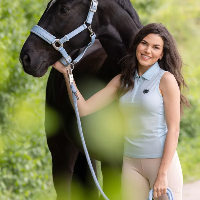 Covalliero Mesh Ladies Sleeveless Polo Shirt - Light Blue-2