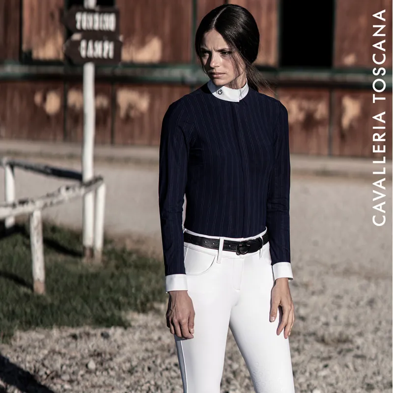Cavalleria Toscana Embossed Ladies Competition Shirt - Navy-1