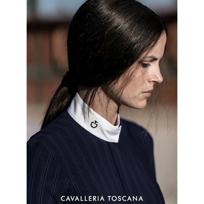 Cavalleria Toscana Embossed Ladies Competition Shirt - Navy-2
