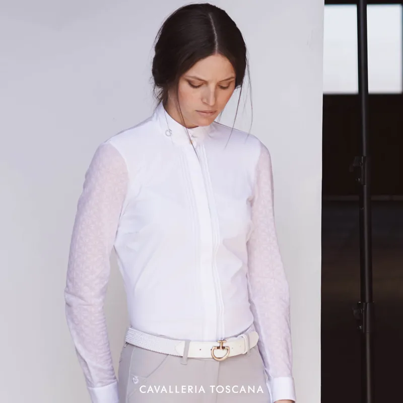 Cavalleria Toscana Transparent Sleeve Ladies Competition Shirt - Whit-2