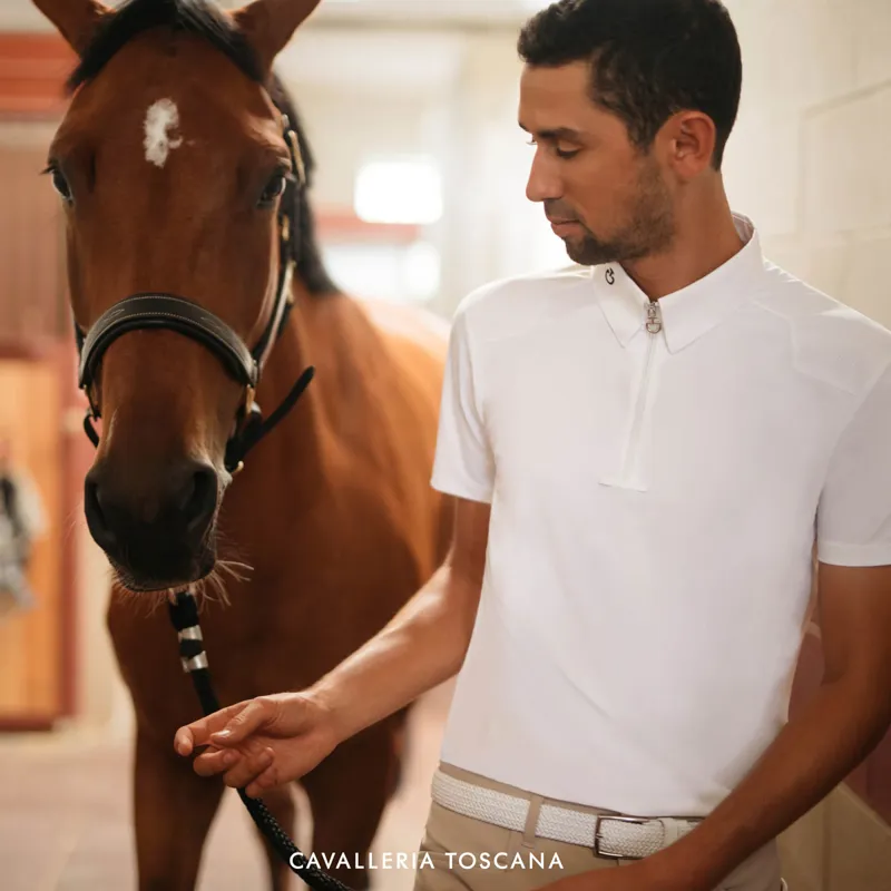 Cavalleria Toscana Tech Zip Neck Mens Competition Shirt - White-2