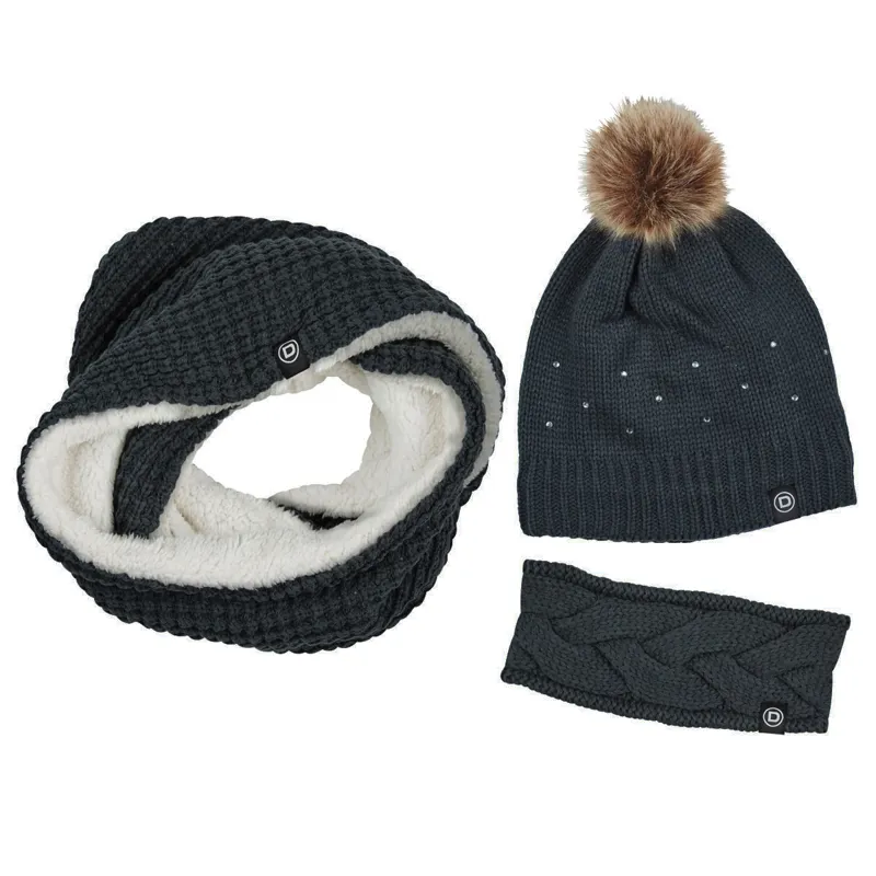 Dublin Snood Hat and Headband Festive Bundle - Charcoal