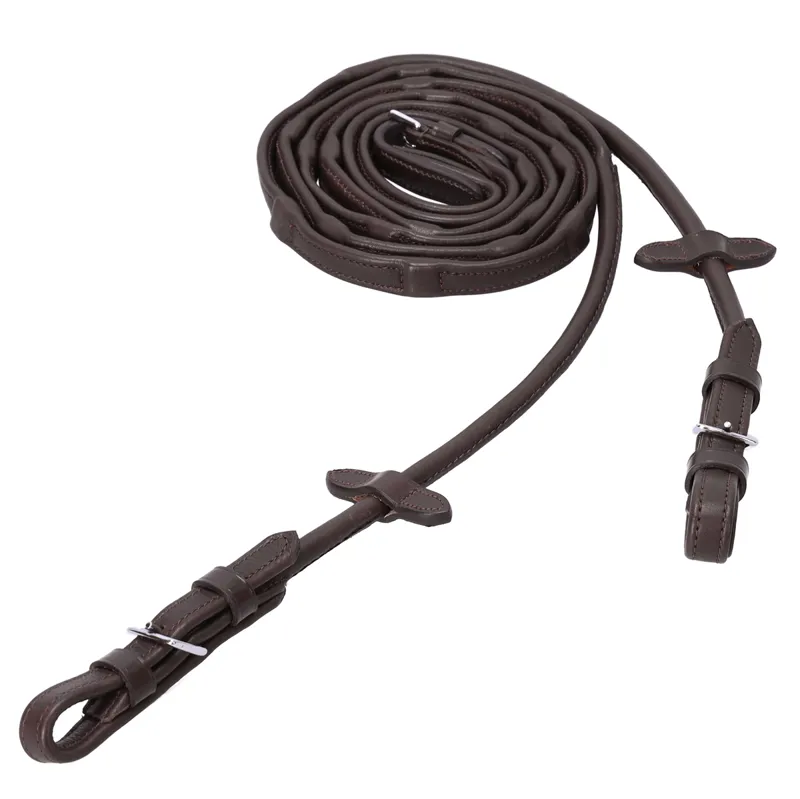 Schockemohle Dura Soft Rolled Reins - Brown/Silver-1