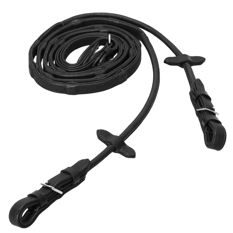 Schockemohle Dura Soft Rolled Grip Reins - Black/Silver-1