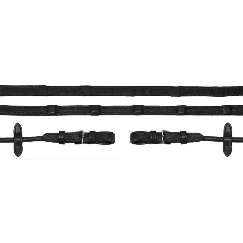 Schockemohle Dura Soft Rolled Grip Reins - Black/Silver