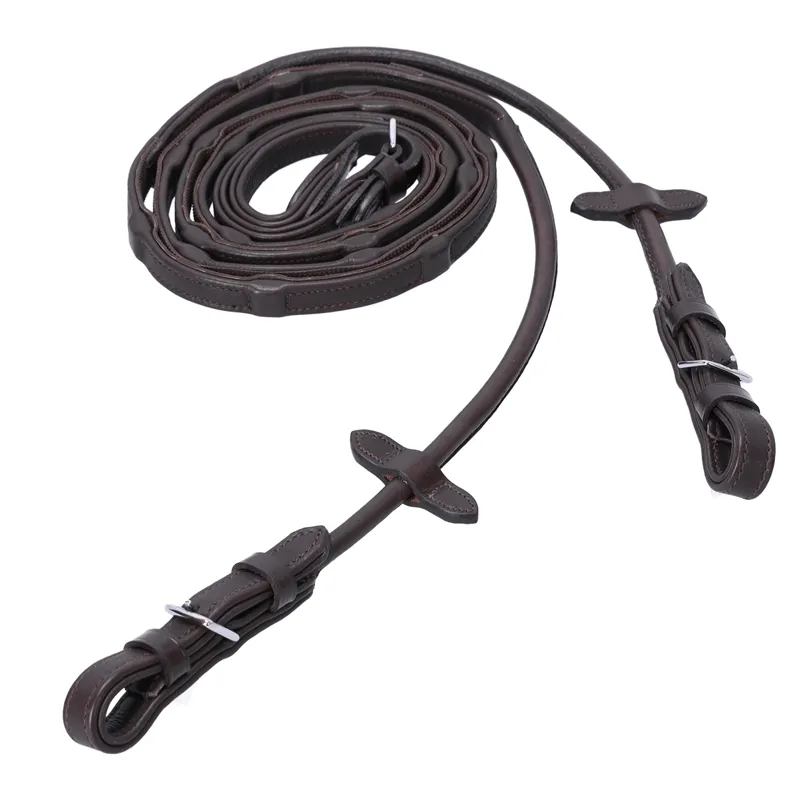 Schockemohle Dura Soft Rolled Grip Reins - Brown/Silver-1