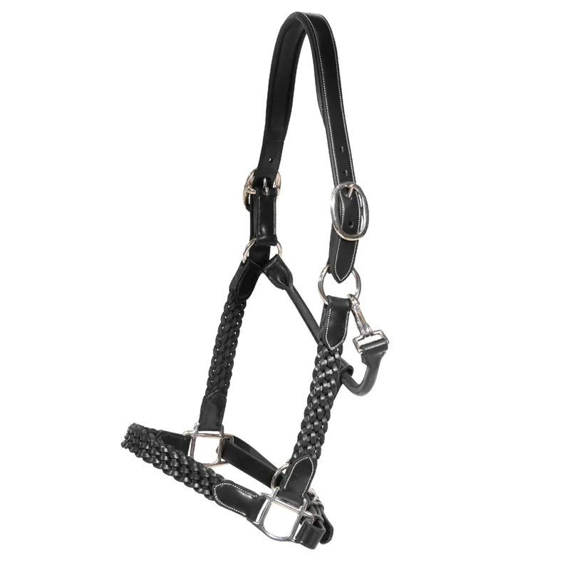 Dy'on Working Plaited Leather Headcollar - Black-1
