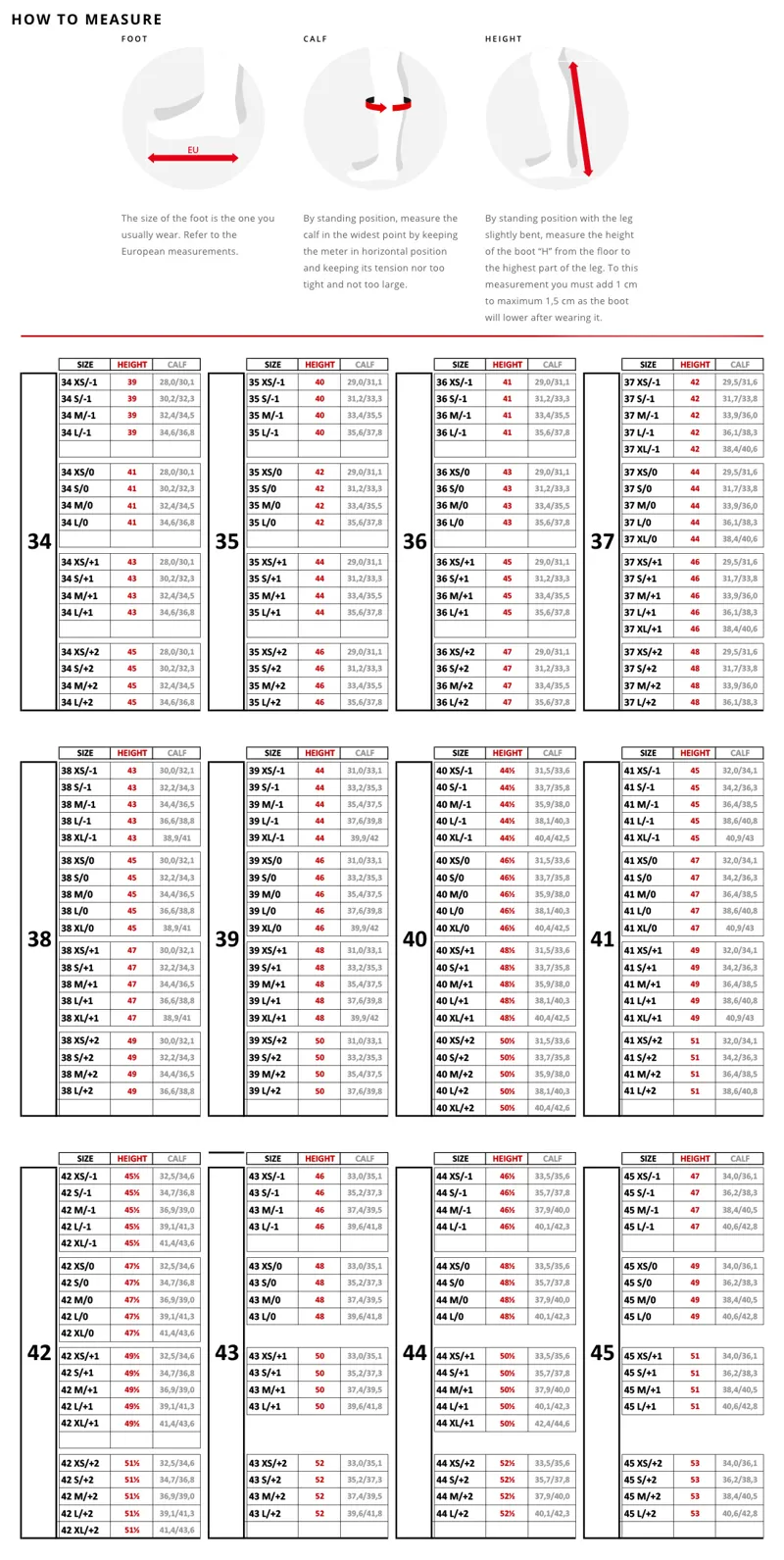 EGO7 Tall Boot Sizing