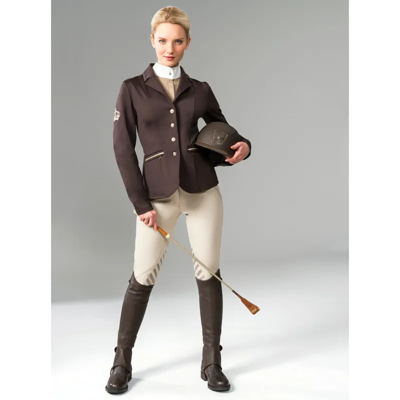 Equi-Theme Soft Cristal Ladies Competition Jacket - Chocolate/Gold-1