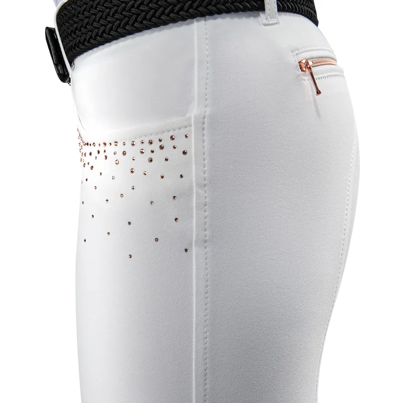 Equiline Glamour Glitter Knee Grip Ladies Competition Breeches - White-2