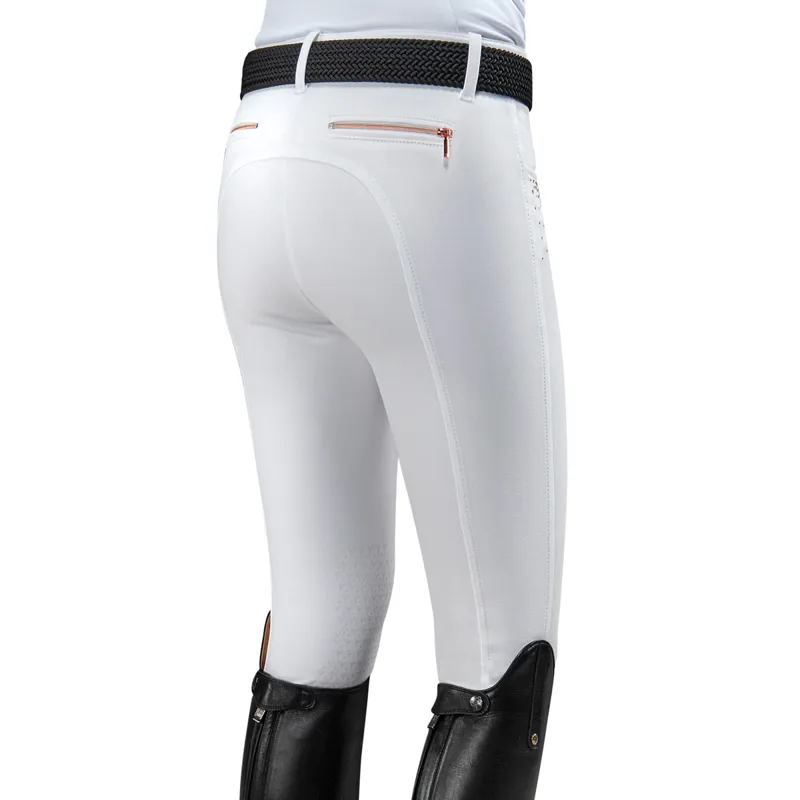 Equiline Glamour Glitter Knee Grip Ladies Competition Breeches - White-1