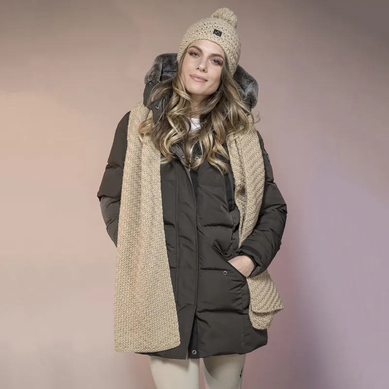 Equiline Blanca Ladies Long Parka Jacket - Brown-2