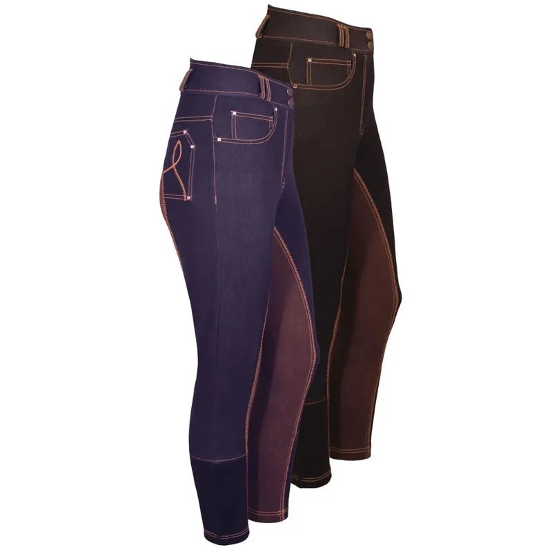 Equetech High Waist Denim Ladies Full Seat Breeches - Navy-3