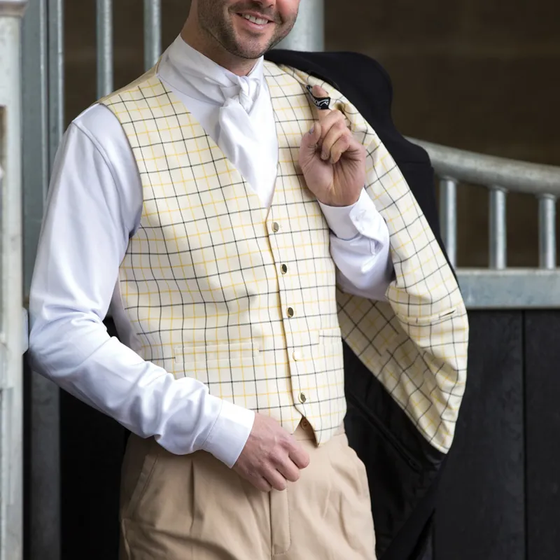 Equetech Tattersall Mens Competition Waistcoat - Gold/Black Check-2