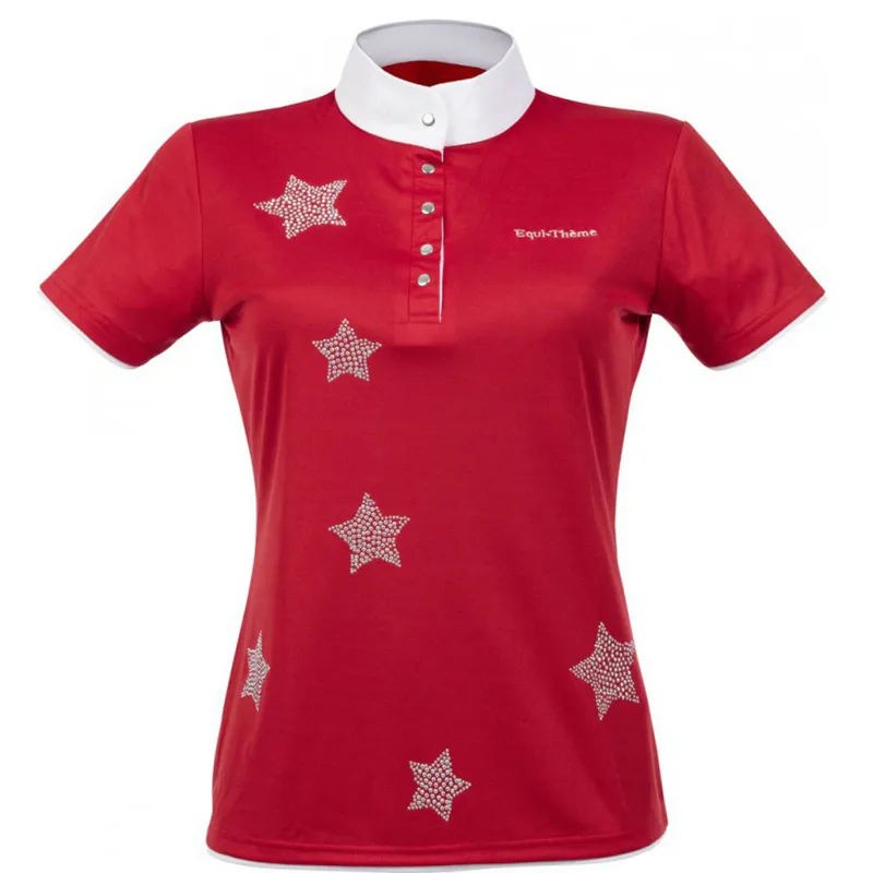 Equi-Theme Stars Short Sleeve Ladies Show Shirt - Red