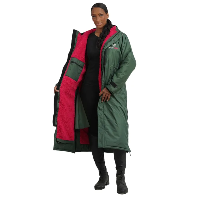 EQUIDRY Evolution Thick Fleece Lined Waterproof Jacket - Forest/Pink-3