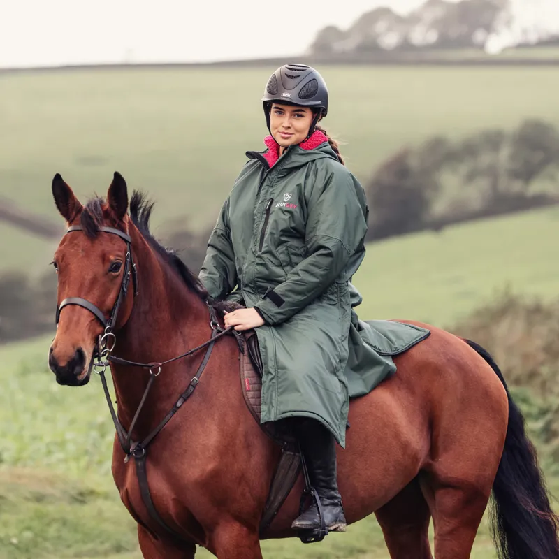 EQUIDRY Evolution Thick Fleece Lined Waterproof Jacket - Forest/Pink-2