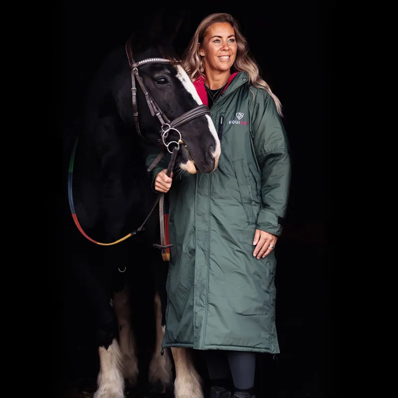 EQUIDRY Evolution Thick Fleece Lined Waterproof Jacket - Forest/Pink