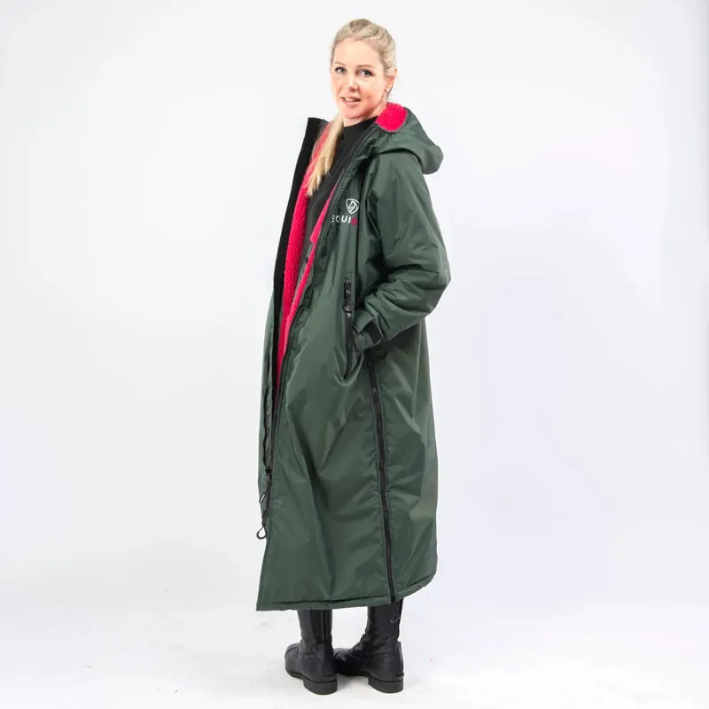 EQUIDRY All Rounder Jacket Fleece Hood - Forest Green/Raspberry