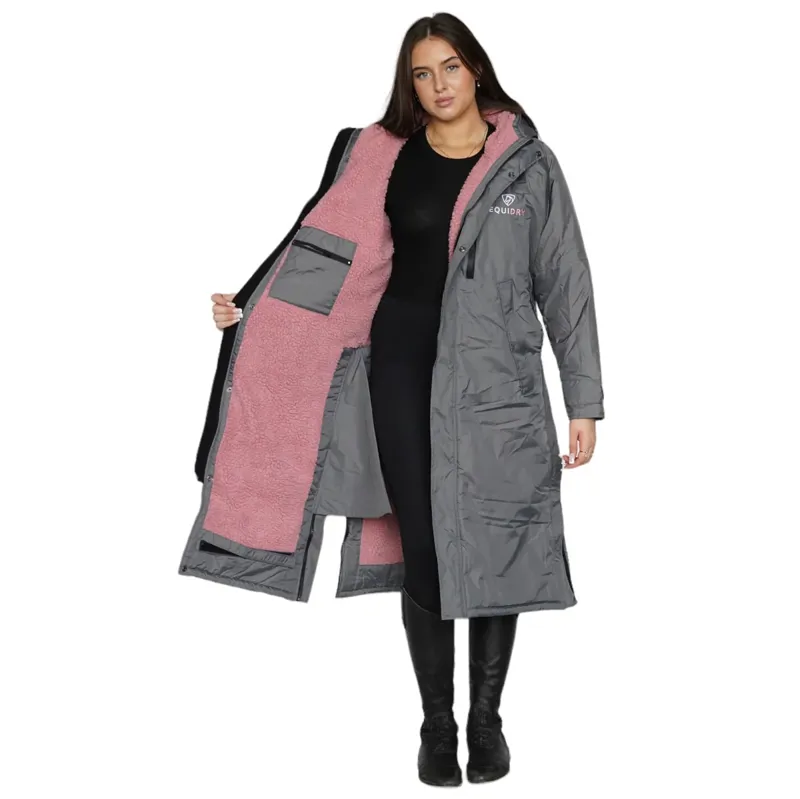 EQUIDRY Evolution Thick Fleece Lined Waterproof Jacket - Charcoal/Pink