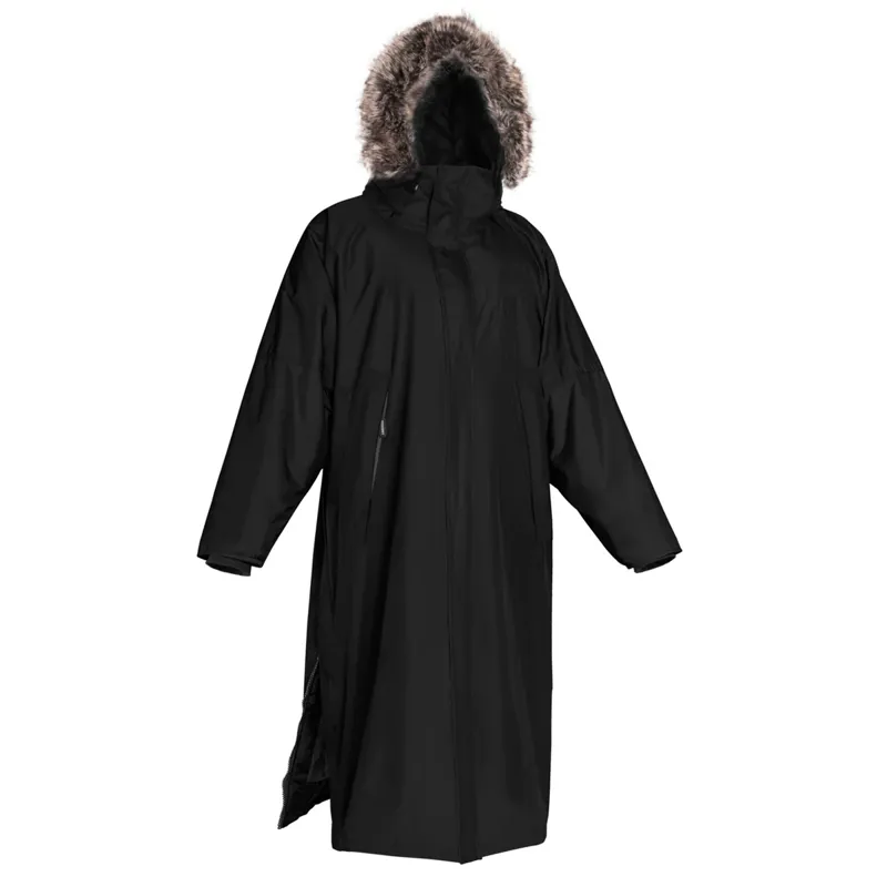 EQUIDRY Parka Adults Long Waterproof Jacket - Black/Black