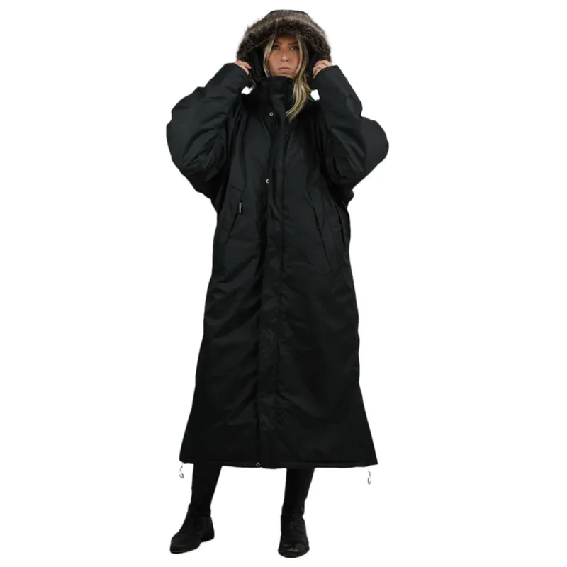 EQUIDRY Parka Adults Long Waterproof Jacket - Black/Black-1