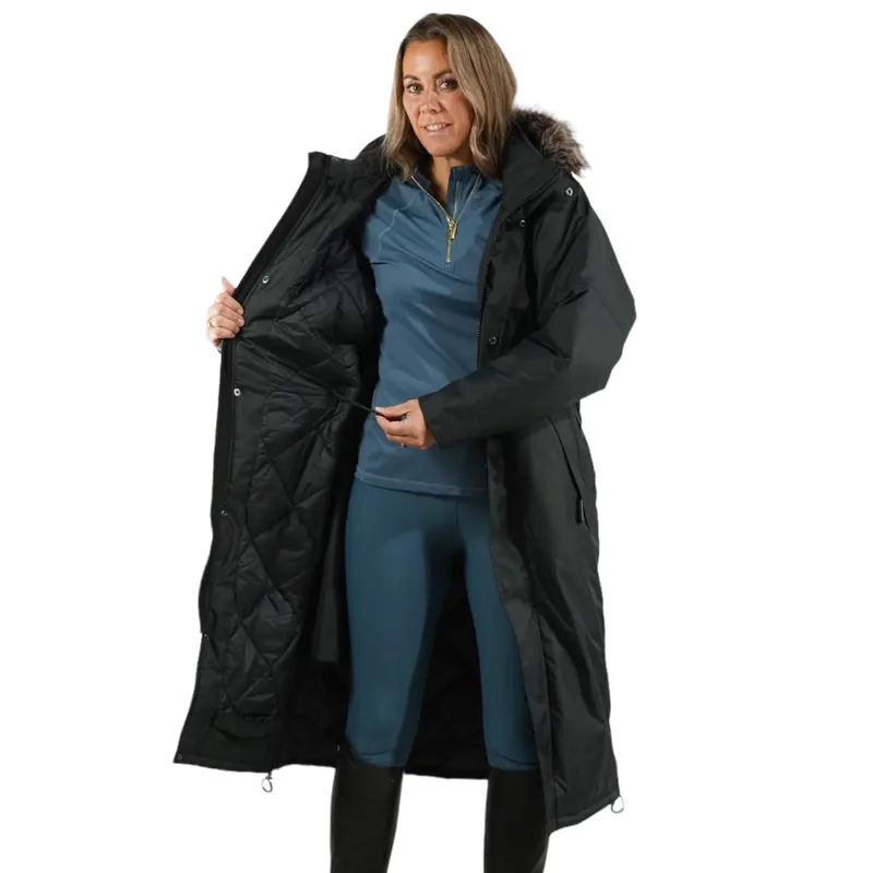 EQUIDRY Parka Adults Long Waterproof Jacket - Black/Black-2