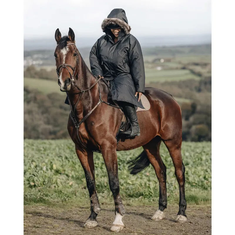 EQUIDRY Parka Adults Long Waterproof Jacket - Black/Black-4