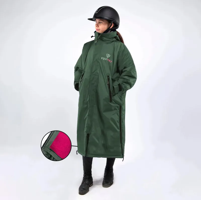 EQUIDRY Pro Ride Jacket with Stowaway Hood - Forest Green/Peacock Pink