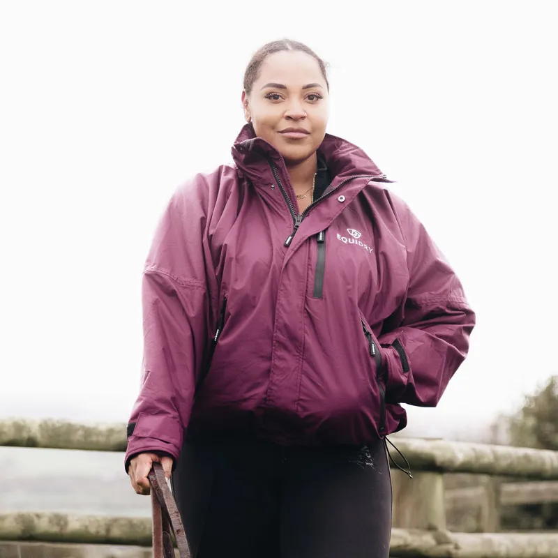 EQUIDRY Shortie Thin Fleece Lined Waterproof Jacket - Plum/Plum-3