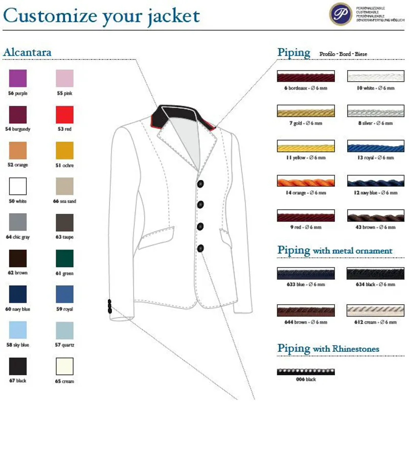 Equiline Gait Competition Jacket Customization Options