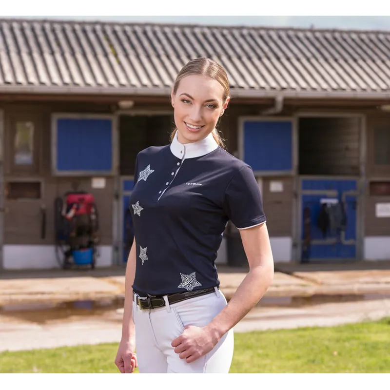 Equi-Theme Stars Ladies Show Shirt - Navy-2