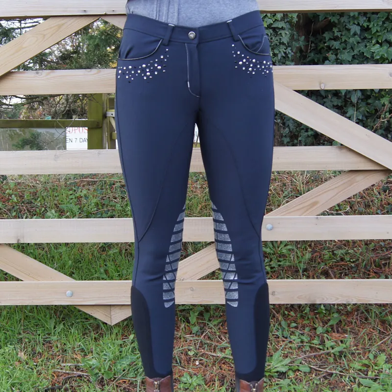 Euro-Star Deluxe Laura Knee Patch Ladies Breeches - Navy-2