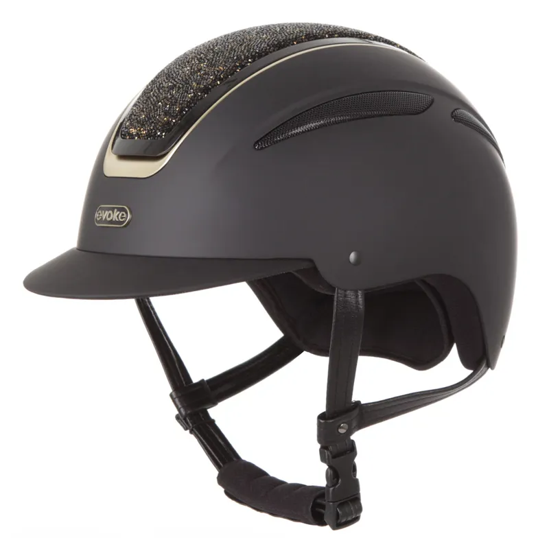 Evoke Callisto Classic Peak Riding Hat - Black/Gold Crystal