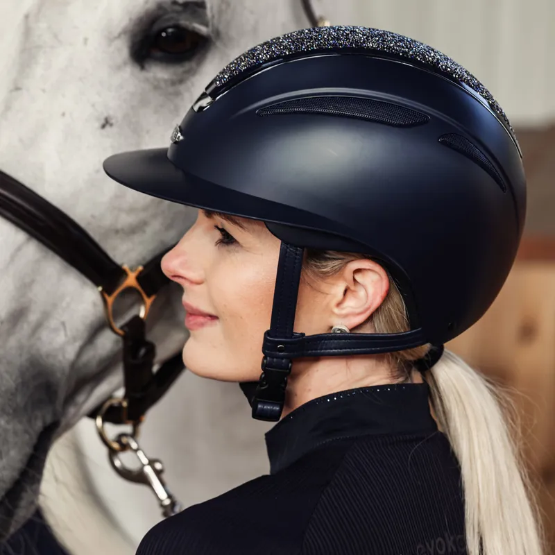 Evoke Callisto Wide Peak Riding Hat - Navy/Navy Crystal-3