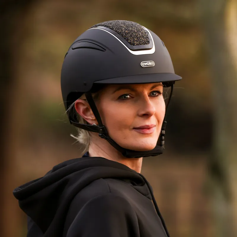 Evoke Callisto Classic Peak Riding Hat - Black/Gold Crystal-3