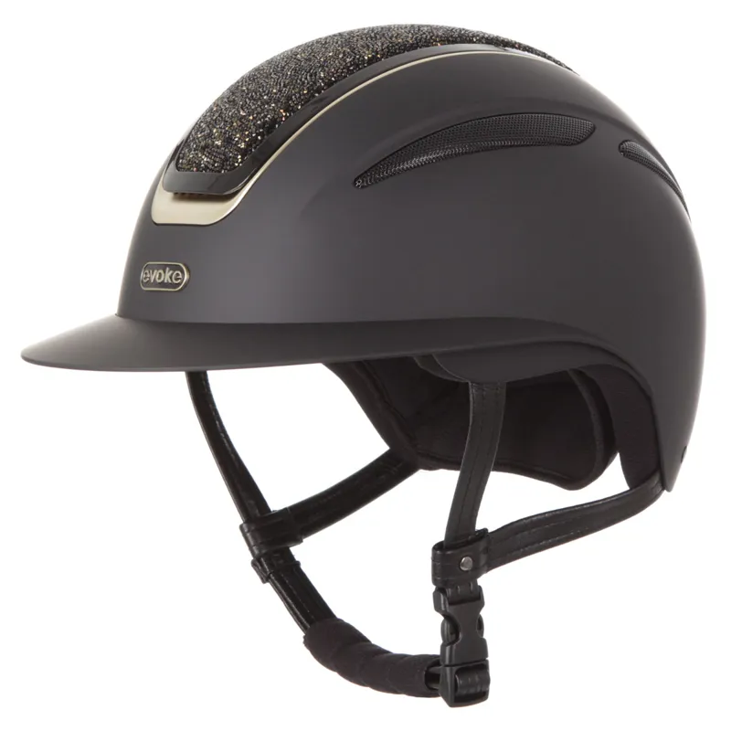 Evoke Callisto Wide Peak Riding Hat - Black/Gold Crystal