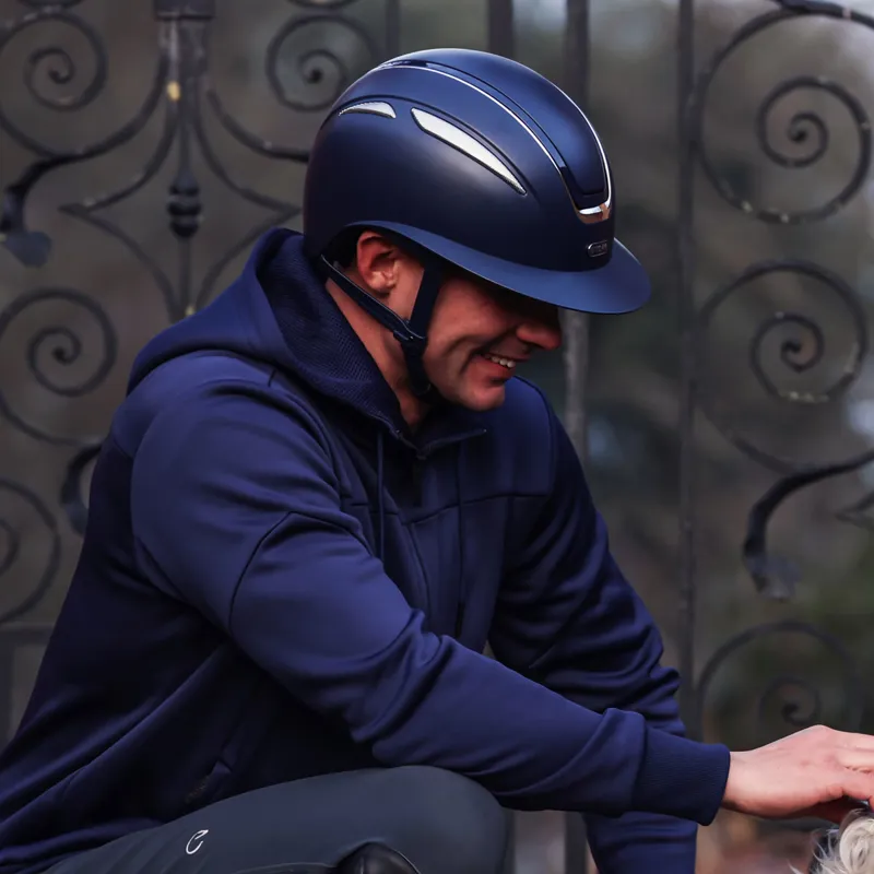 Evoke Callisto Wide Peak Riding Hat - Navy/Chrome-3