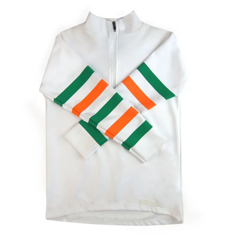 Equetech Junior Cross Country Shirt - White/Green/Orange Stripes