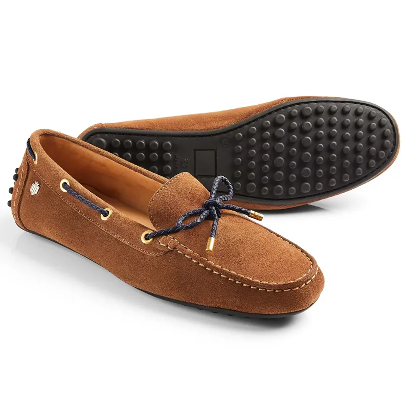 Fairfax and Favor Henley Ladies Driving Shoes - Tan/Navy-3