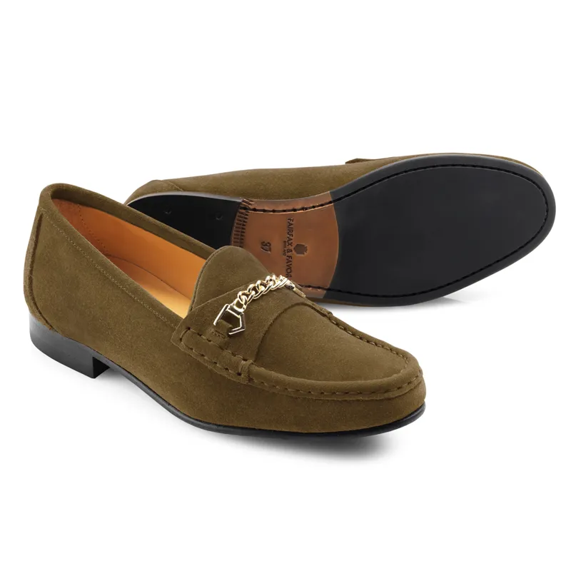 Fairfax and Favor Apsley Ladies Loafers - Olive Suede-3