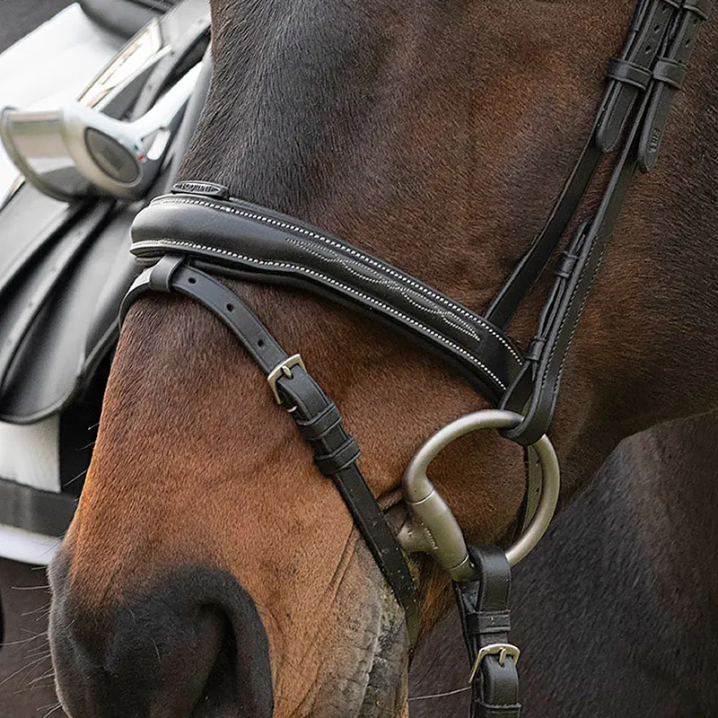 Equiline NB0450 Fancy Stitch Shaped Noseband with Removable Flash - Black-1