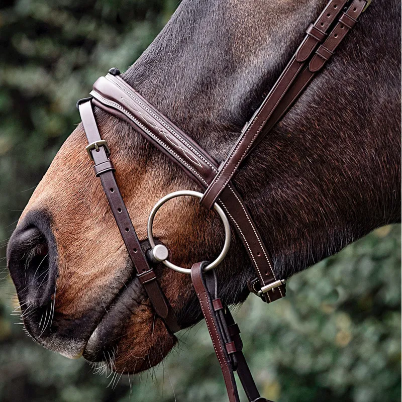 Equiline NB0450 Fancy Stitch Shaped Noseband with Removable Flash - Brown-2