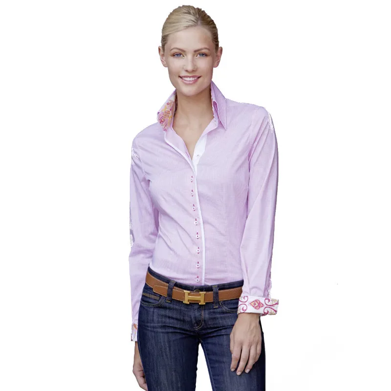 Fior Da Liso Maria Ladies Long Sleeve Shirt - Pink Check-3