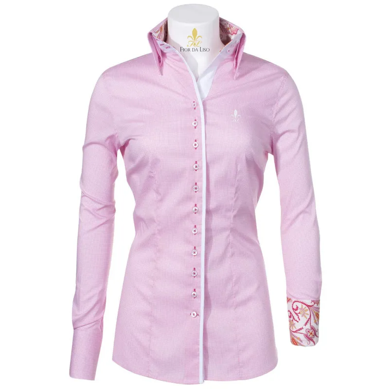 Fior Da Liso Maria Ladies Long Sleeve Shirt - Pink Check