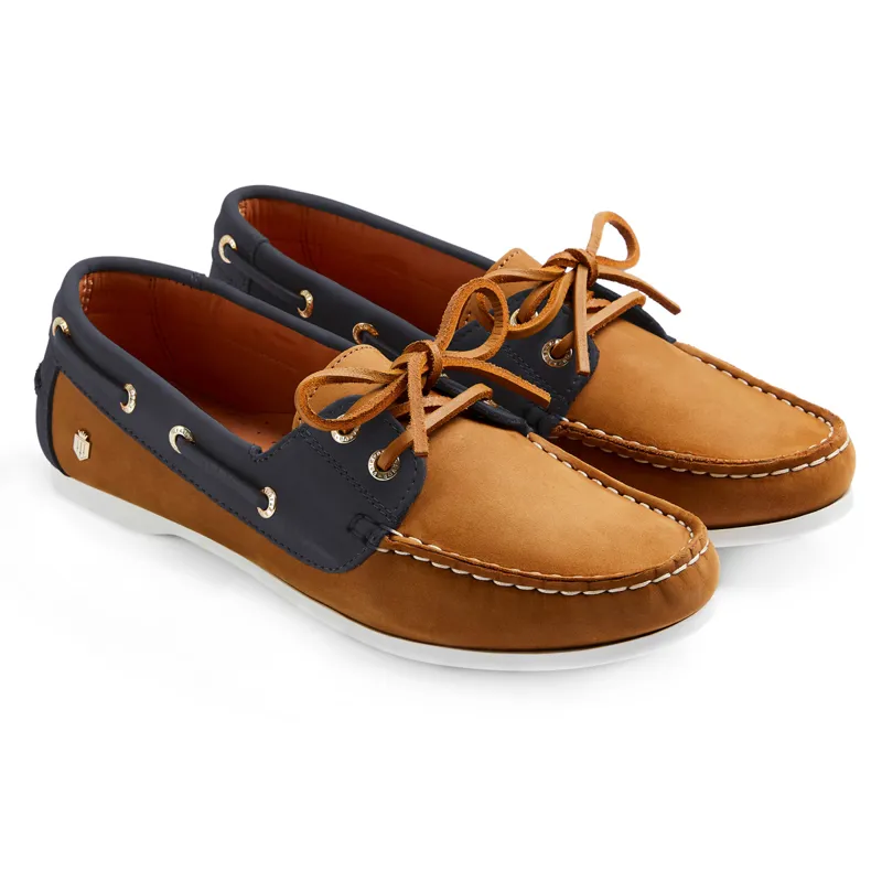 Fairfax and Favor Salcombe Ladies Deck Shoes - Tan/Navy