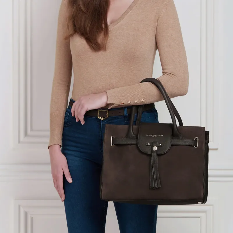 Fairfax and Favor Windsor Handbag - Chocolate Suede-5